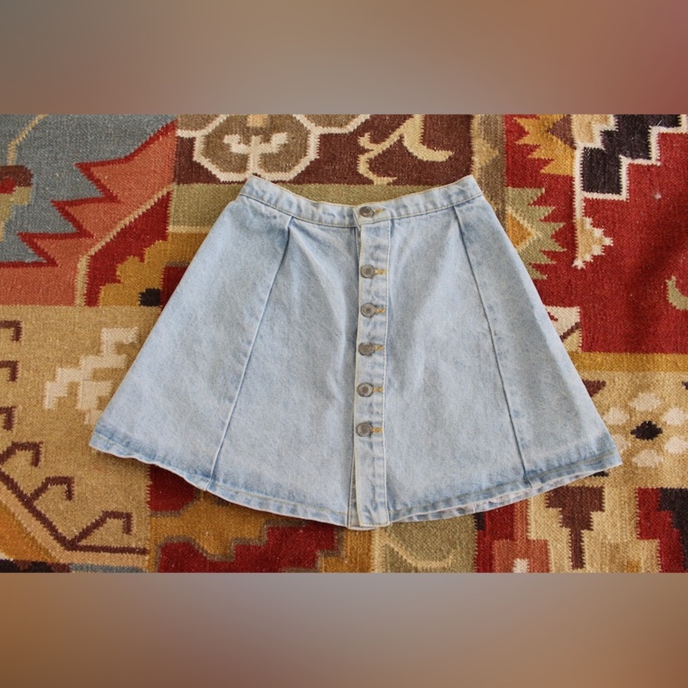 Vintage VTG 90's 1990's John Galt Button Down Denim Cotton Mini Skirt // Petite